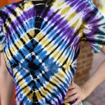up close view of diamond pattern on tie dye t shirt 