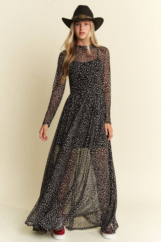 Animal Print Mesh Maxi Dress