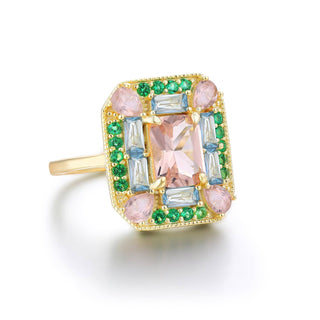 Emerald Morganite Mosaic Cocktail Ring