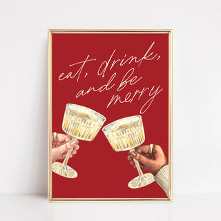 Christmas Wall Art Print | Eat Drink Be Merry Cheers Red