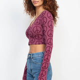 Peace Symbol Long Sleeve Crop Top