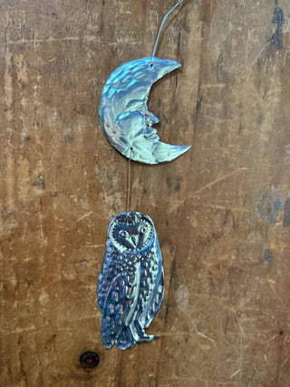 Celestial Moon and Owl Silver Foil Embossed Wall Decor