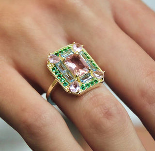 Emerald Morganite Mosaic Cocktail Ring