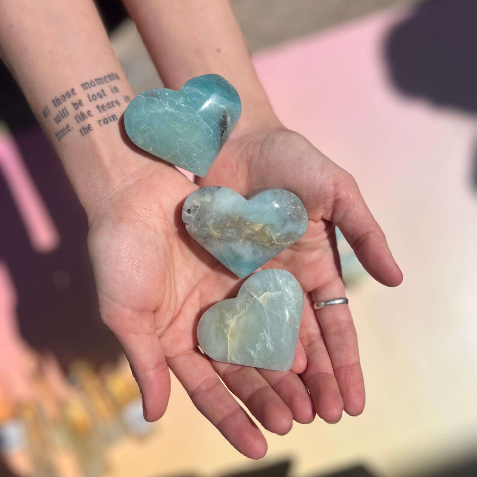 Blue green Amazonite heart stone with polished finish