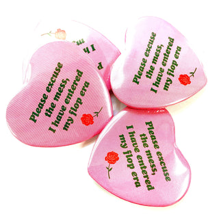 Flop Era Heart Shaped Pinback Button