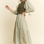 Floral Print Midi Dress - Olive/Navy