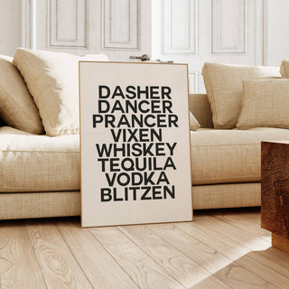 Funny Christmas Wall Art Print | Reindeer and Drinks