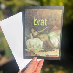 Someone holding the brat brat Nouveau Greeting Card.