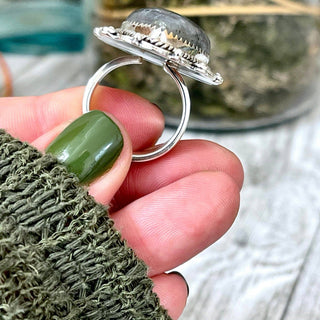 Labradorite Heart Crystal Ring in Sterling Silver Adjustable