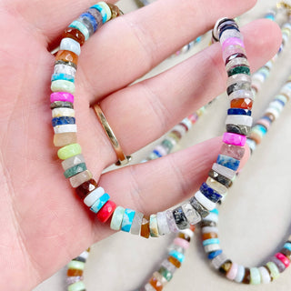 Chunky Multi Gemstone Heishi Beaded Necklace