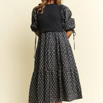Floral Print Midi Dress - Olive/Navy