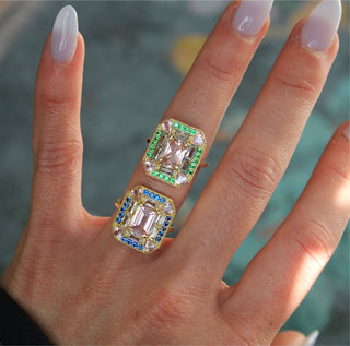 Emerald Morganite Mosaic Cocktail Ring