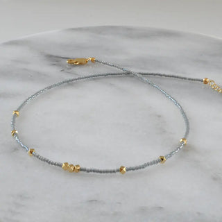 Beaded Choker Necklaces - Grey with Gold Beads