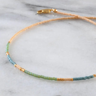 Beaded Choker Necklaces - Tan/Green/Blue