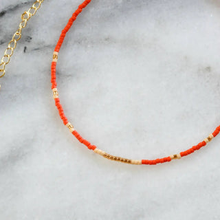 Beaded Choker Necklaces - Orange/Bronze/Cream Pattern