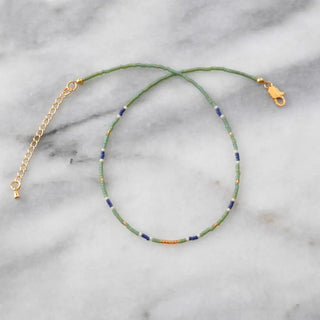 Beaded Choker Necklaces - Green/Navy/Cream