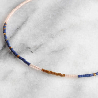 Beaded Choker Necklaces - Navy/Bronze/Blush Pattern