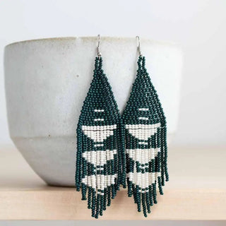 Beaded Fringe Earrings in Jade