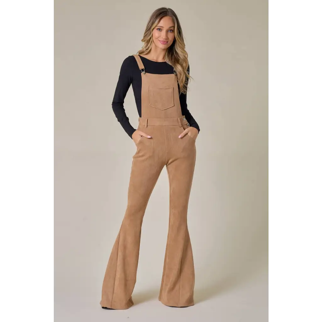 Bell Bottom Overalls - Tan Suede L
