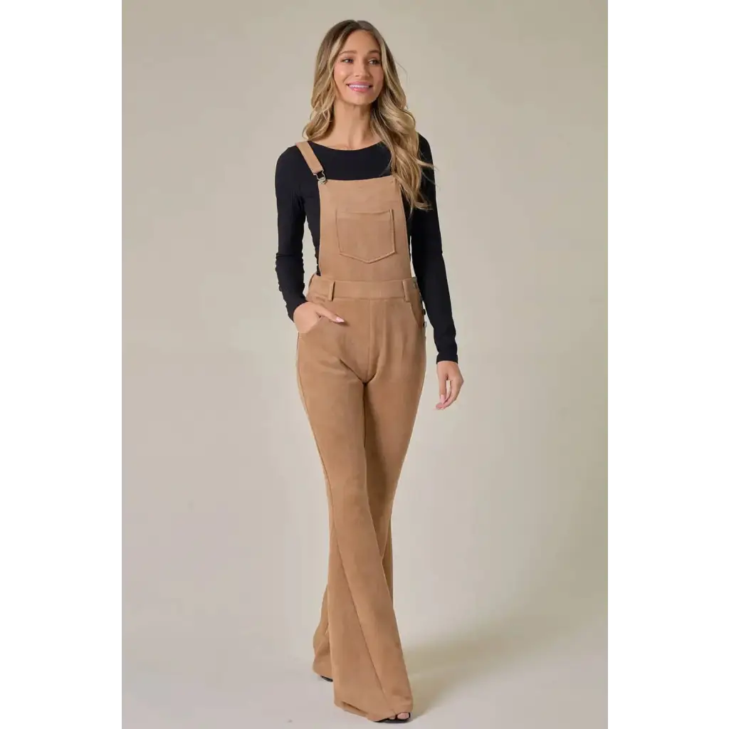 Bell Bottom Overalls - Tan Suede