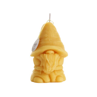 The Beeswax Large Holiday Gnome Candle on a white background.