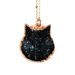 Black Druzy Crystal Cat Necklace