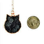 Black Druzy Crystal Cat Necklace