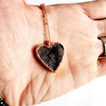 Black Druzy Crystal Heart Necklace