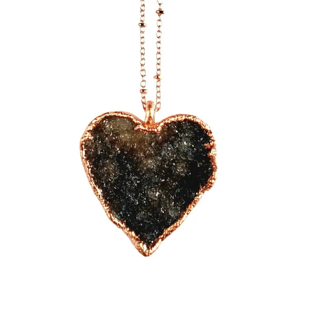 Black Druzy Crystal Heart Necklace
