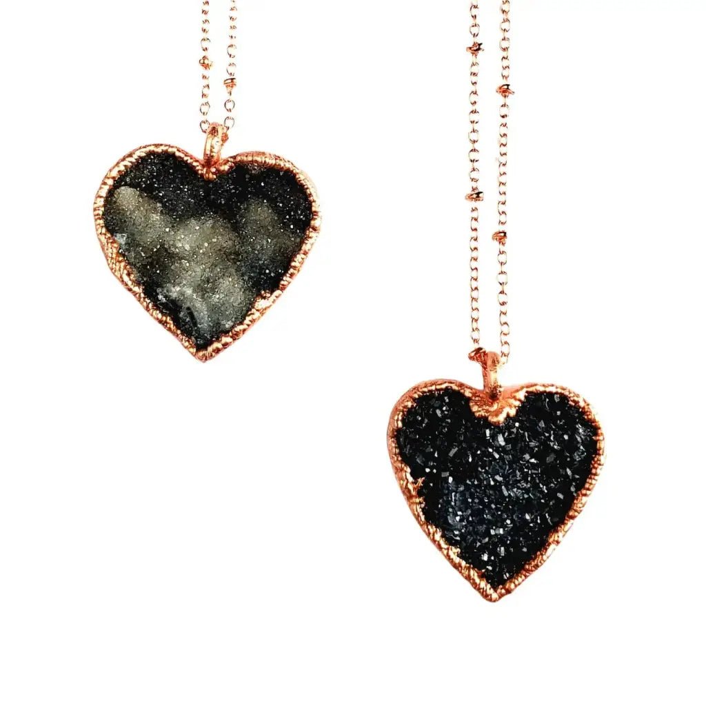 Black Druzy Crystal Heart Necklace