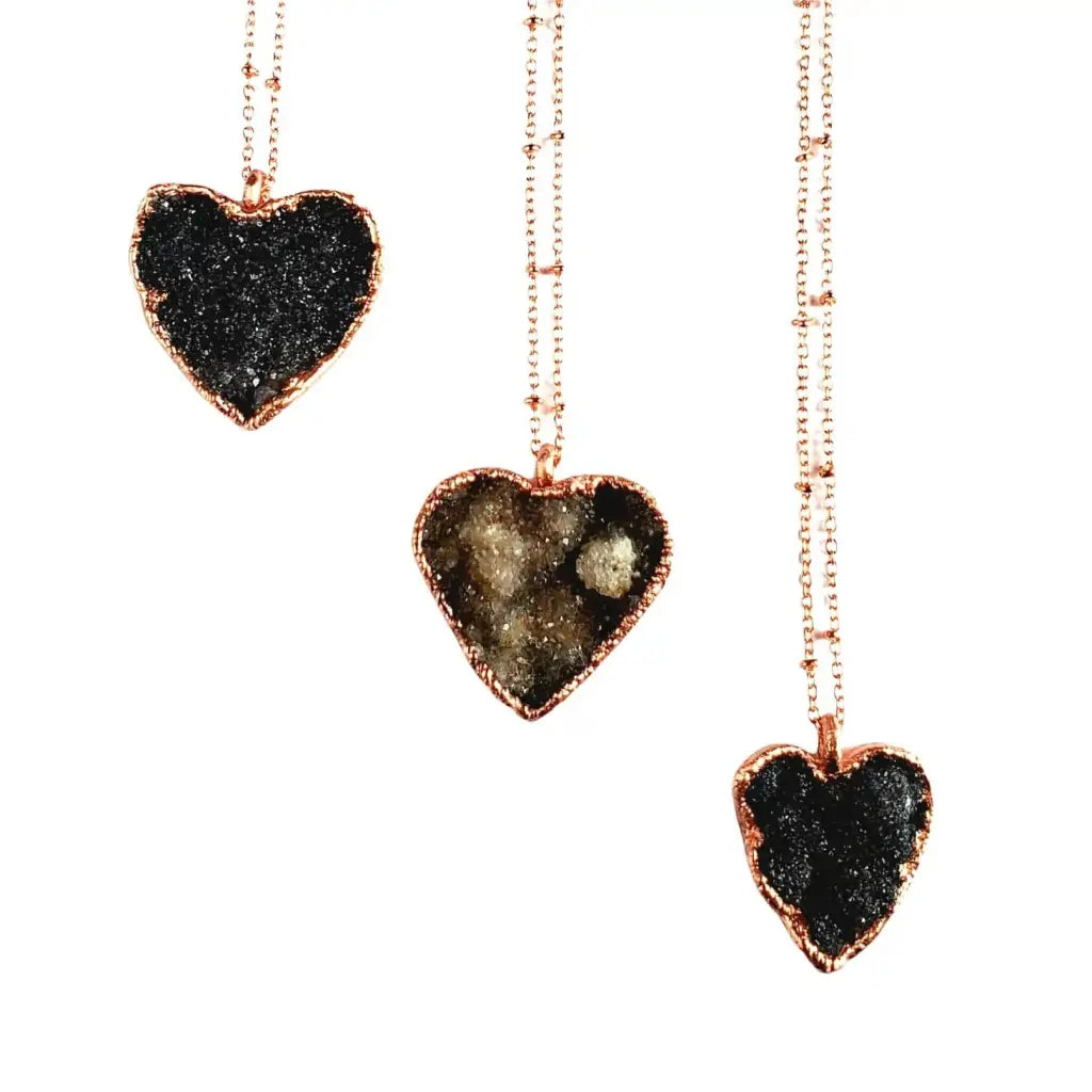 Black Druzy Crystal Heart Necklace