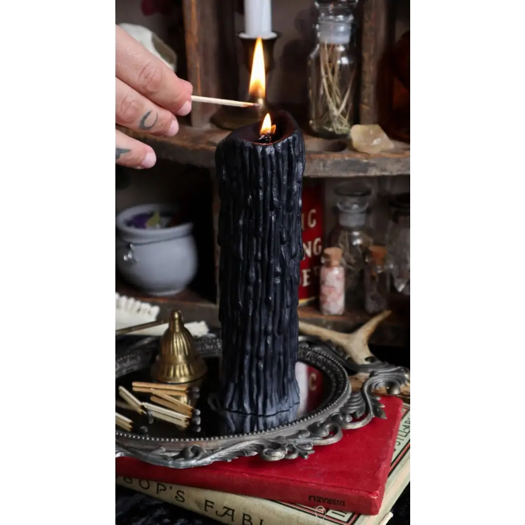 Black Tall Witch Drip Pillar Candle