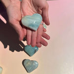 Natural polished Amazonite crystal heart with unique stone patterns