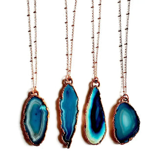 Agate Pendant Necklace - Blue/Teal on Copper Chain