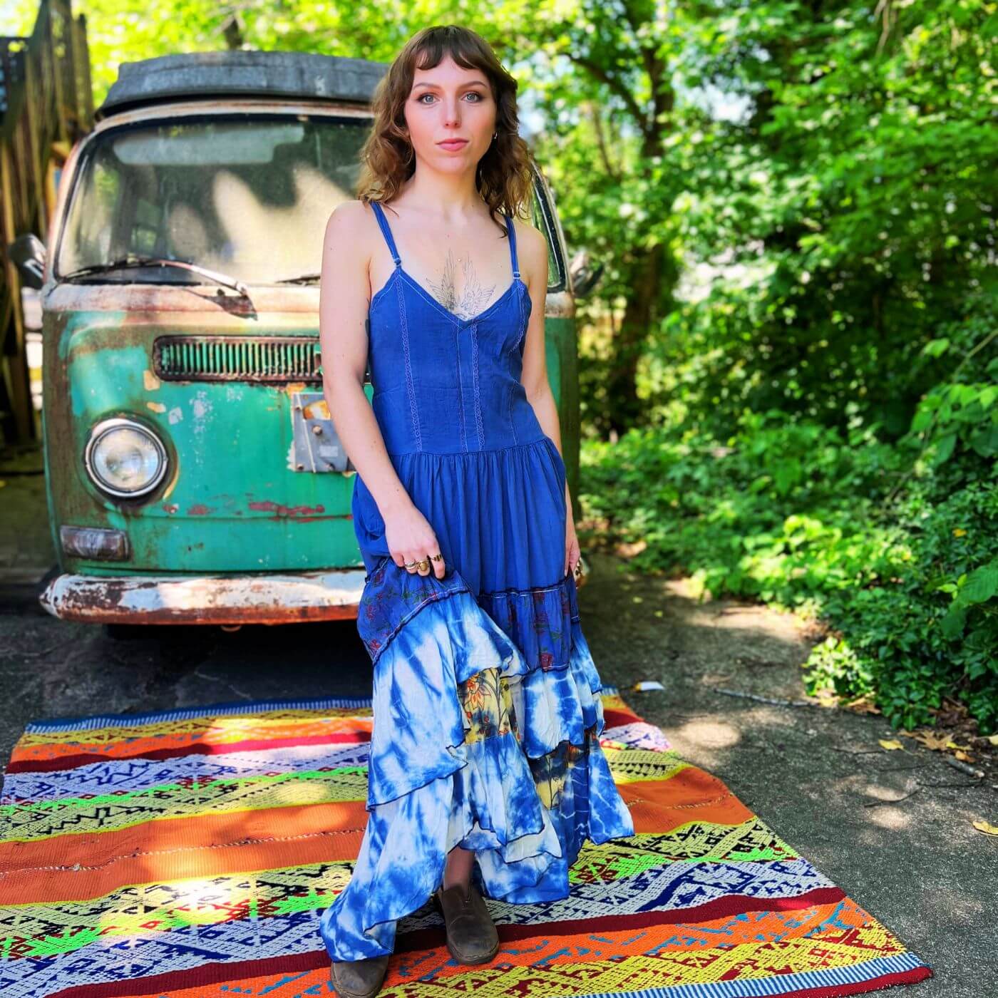 Blue Tie Dye Boho Maxi Dress