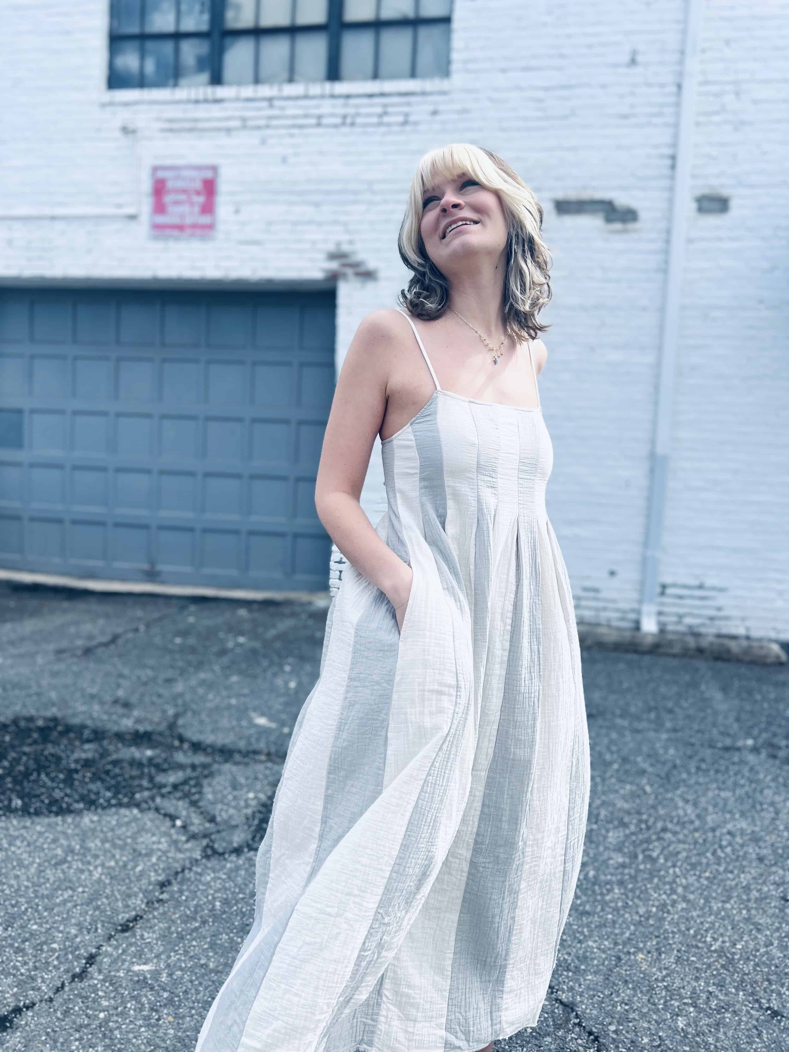 Cotton Striped Cami Pintuck Midi Dress - Babydoll Style The Boho Depot Cotton Striped Cami Pintuck Midi Dress - Babydoll Style The Boho Depot