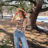 Hold Your Horses graphic tee in sand dune Bella Canvas boho western shirt front view