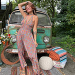 Hippie chic silk maxi dress styled for festival fashion