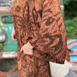 Pocket detail of brown bohemian hippie kimono with hand-dyed fabric