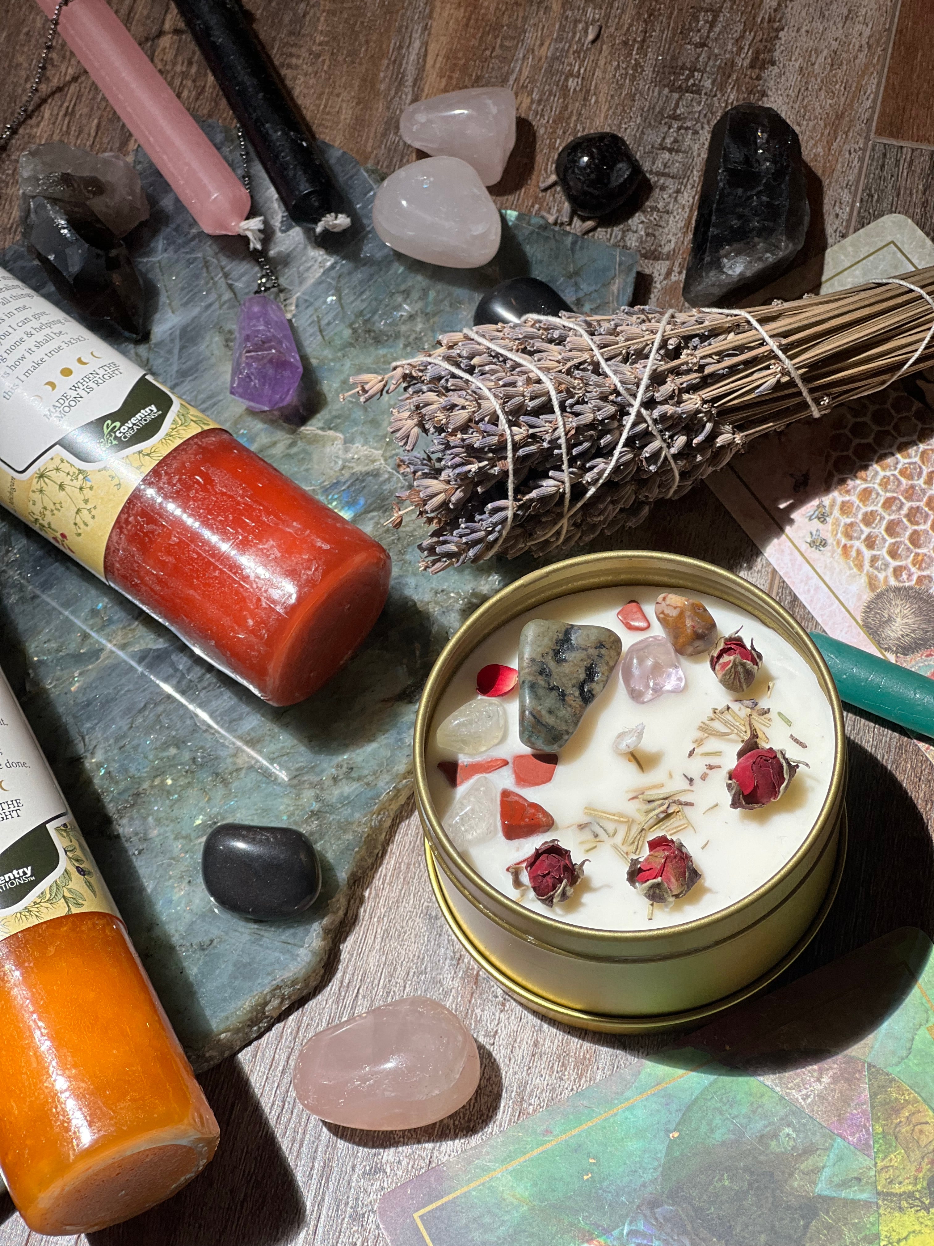Handpicked crystals, metaphysical tools, and candles at The Boho Depot boutique in Winston-Salem, NC.