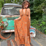 Flowy tiered silk bohemian maxi dress full length