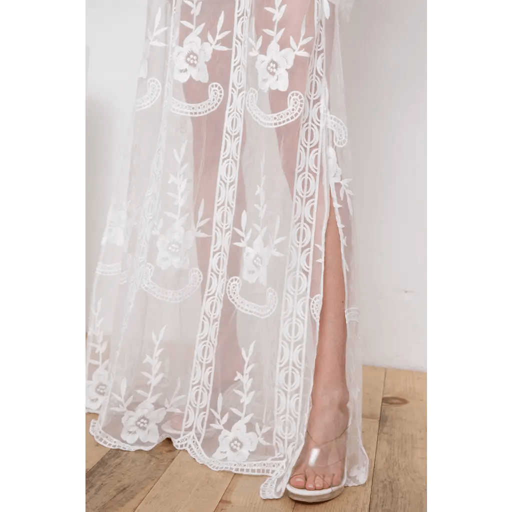 White Boho Lace Maxi Beach Wedding Dress Large White Boho Lace Maxi Beach Wedding Dress Large