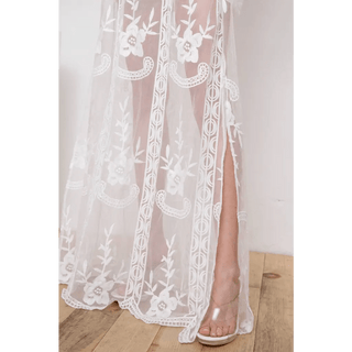 White Boho Lace Maxi Beach Wedding Dress