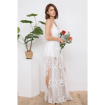 White Boho Lace Maxi Beach Wedding Dress - Medium