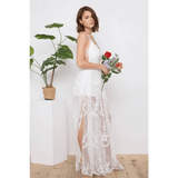 White Boho Lace Maxi Beach Wedding Dress - Medium