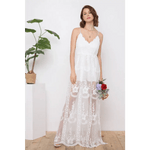 White Boho Lace Maxi Beach Wedding Dress - Small