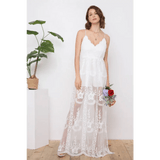 White Boho Lace Maxi Beach Wedding Dress - Small