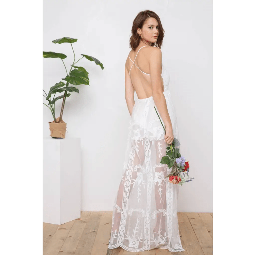 White Boho Lace Maxi Beach Wedding Dress Medium White Boho Lace Maxi Beach Wedding Dress Medium