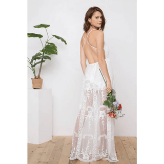 White Boho Lace Maxi Beach Wedding Dress