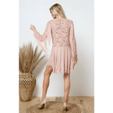 Boho Lace Contrast Mix Fringe Sleeve Tunic